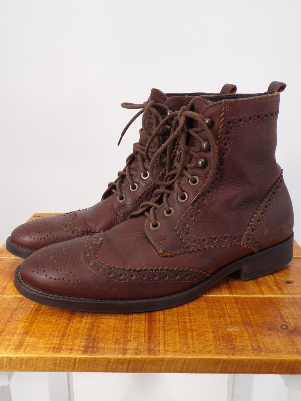 Johnston & Murphy Mens Brown Leather Wingtip Brogue Ankle Lace Up Boots sz 8